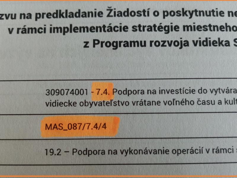 Vyhlásená výzva MAS v podopatrení 7.4 PRV 