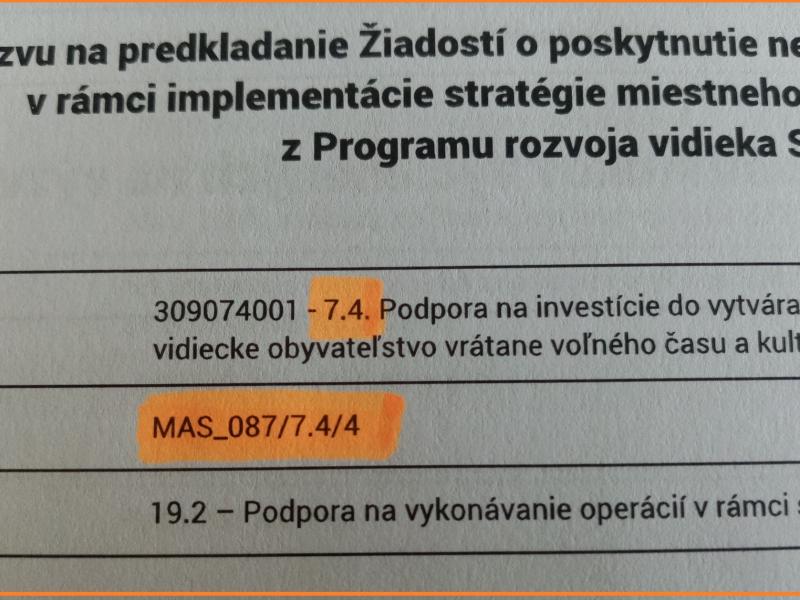 Vyhlásená výzva MAS v podopatrení 7.4 PRV 