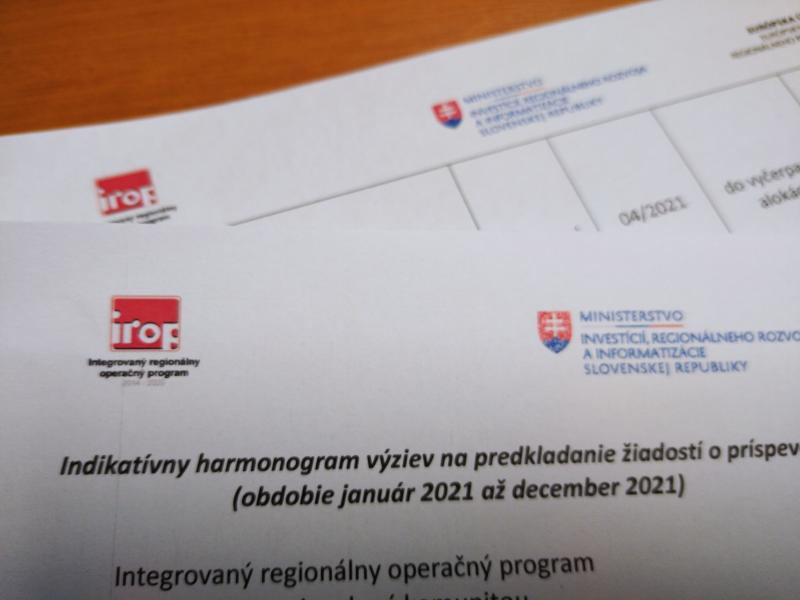 Harmonogram výziev IROP MAS Sabinovsko na rok 2021